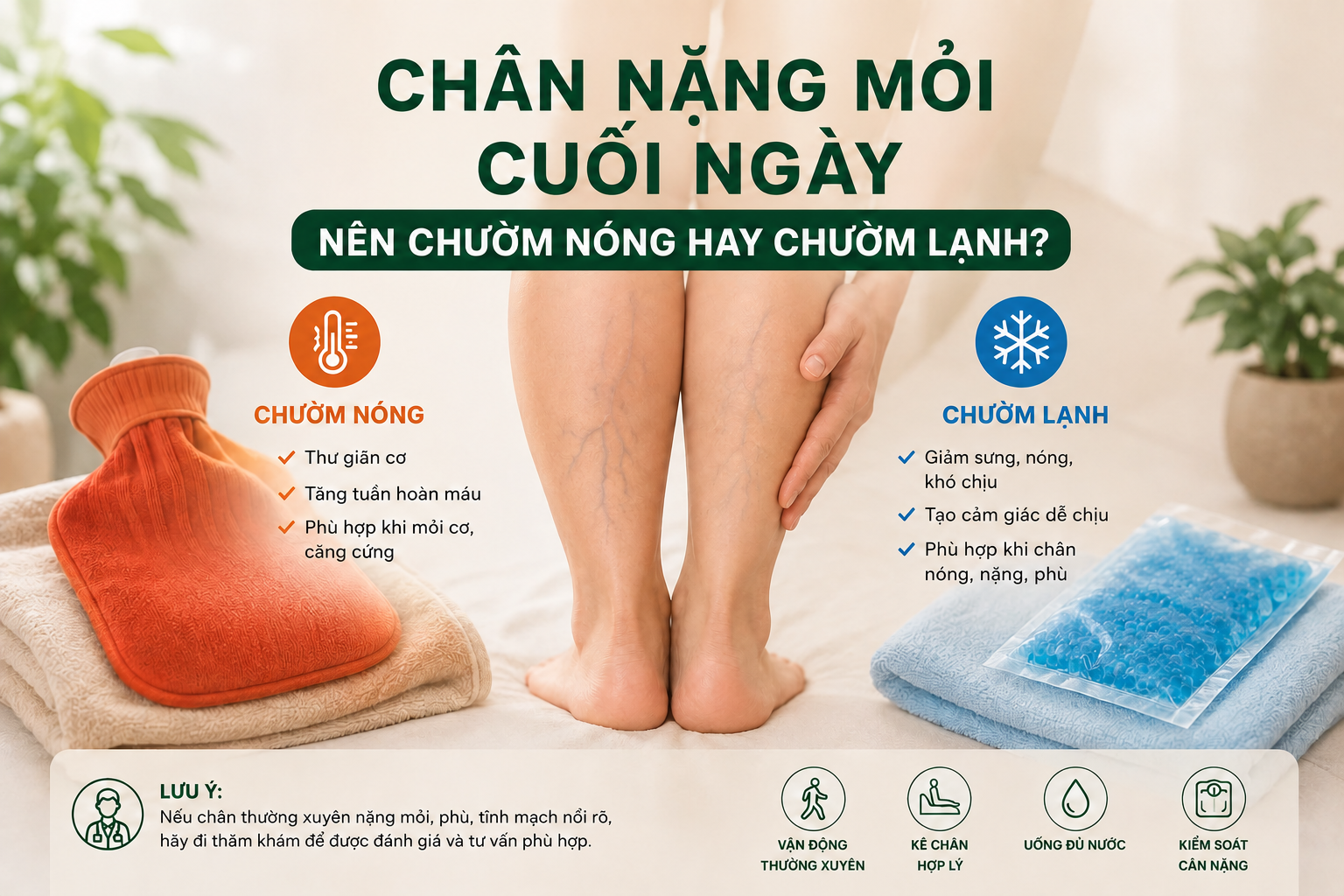 Chân nặng mỏi cuối ngày nên chườm nóng hay chườm lạnh