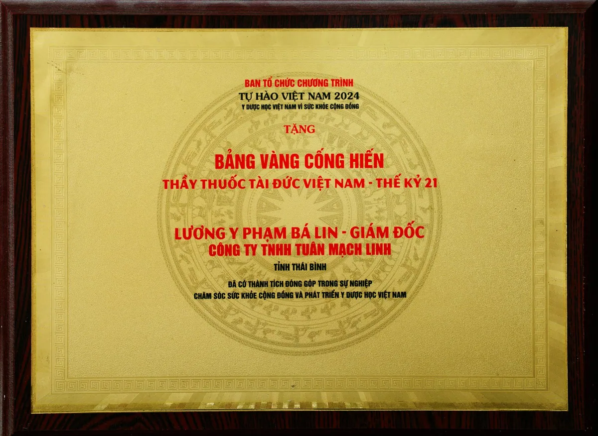 Bảng vàng cống hiến Thầy thuốc tài đức Việt Nam thế kỷ 21 trao tặng Lương y Phạm Bá Lin