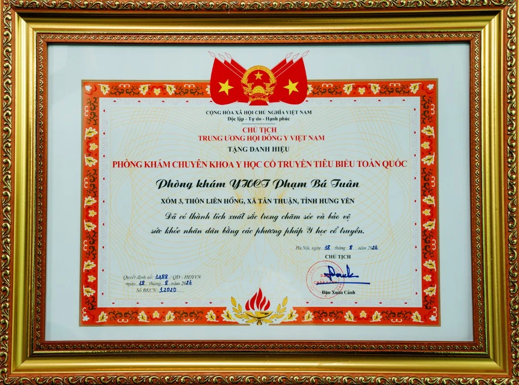 Bằng khen Trung ương Hội Đông y Việt Nam - Phòng khám YHCT Phạm Bá Tuân