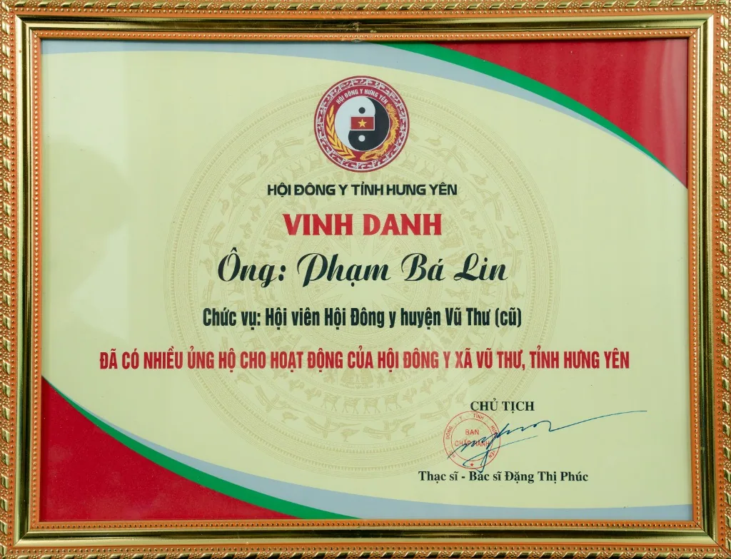 Bằng vinh danh Hội Đông y tỉnh Hưng Yên