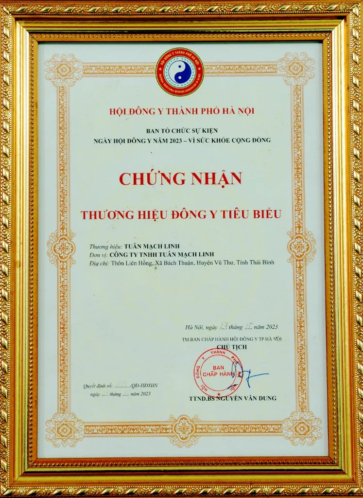Chứng nhận Thương hiệu Đông y tiêu biểu - Hội Đông y TP Hà Nội